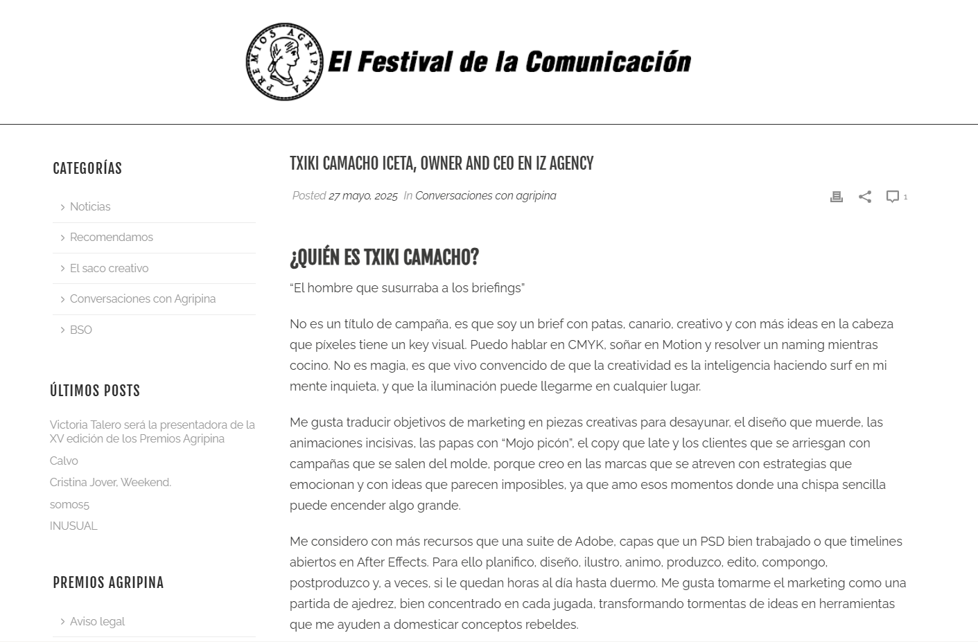 Entrevista Txiki Camacho iz Agency 2